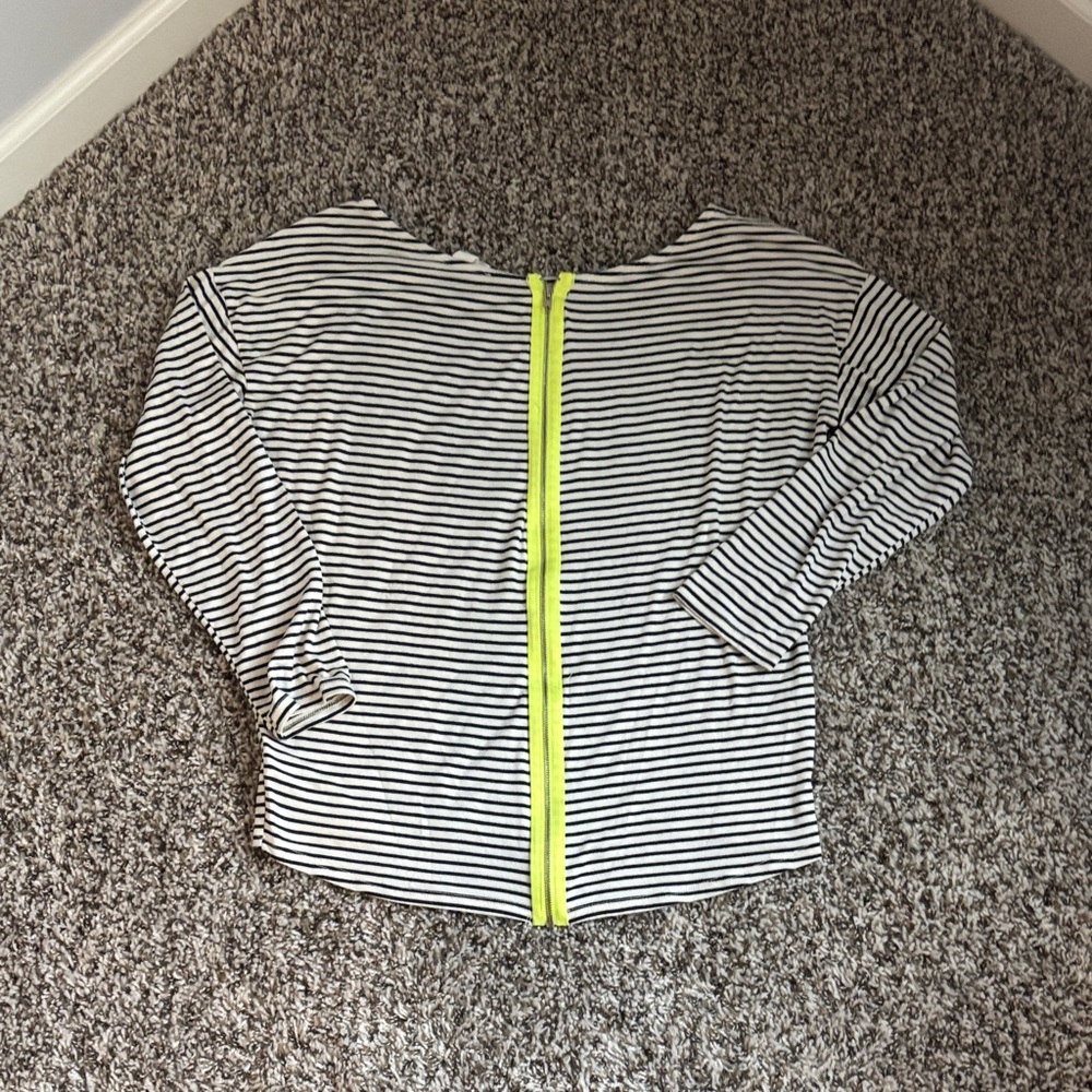 Striped Women's Top with Neon Accent zipper to back